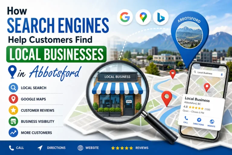 how search engines help customers find local businesses in Abbotsford through Google Search, Google Maps, reviews, and local SEO