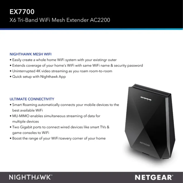 EX7700 NIGHTHAWK X6 TRI-BAND WIFI MESH EXTENDER - AC2200 - Image 3